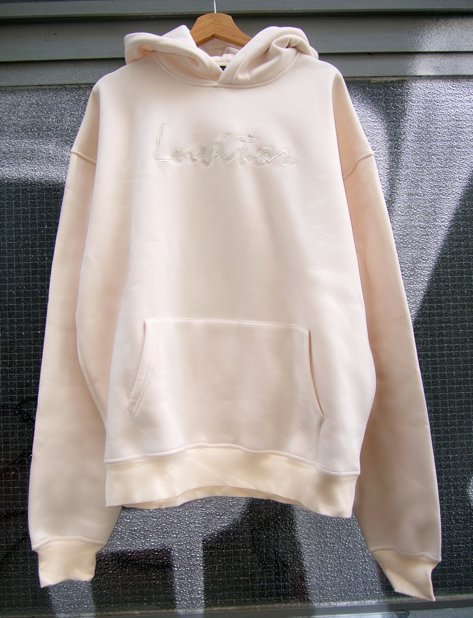 Oversized Scripted Hoodie - Beige