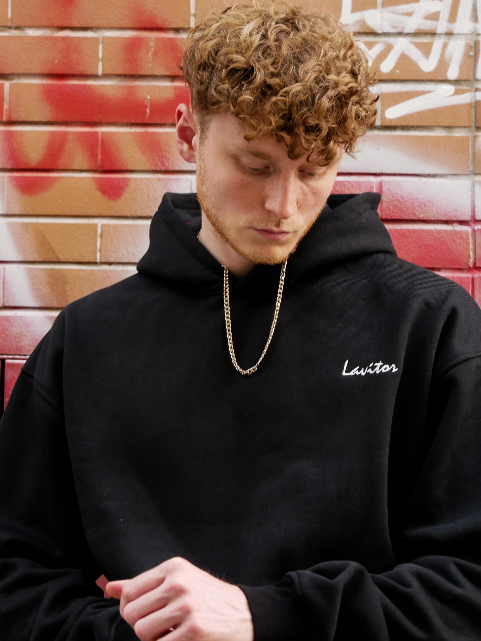 Oversized Scripted Hoodie - Black