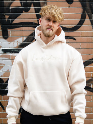 Oversized Scripted Hoodie - Beige