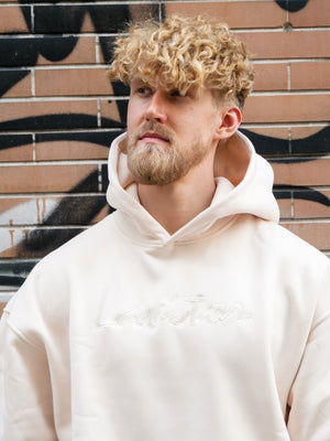Oversized Scripted Hoodie - Beige