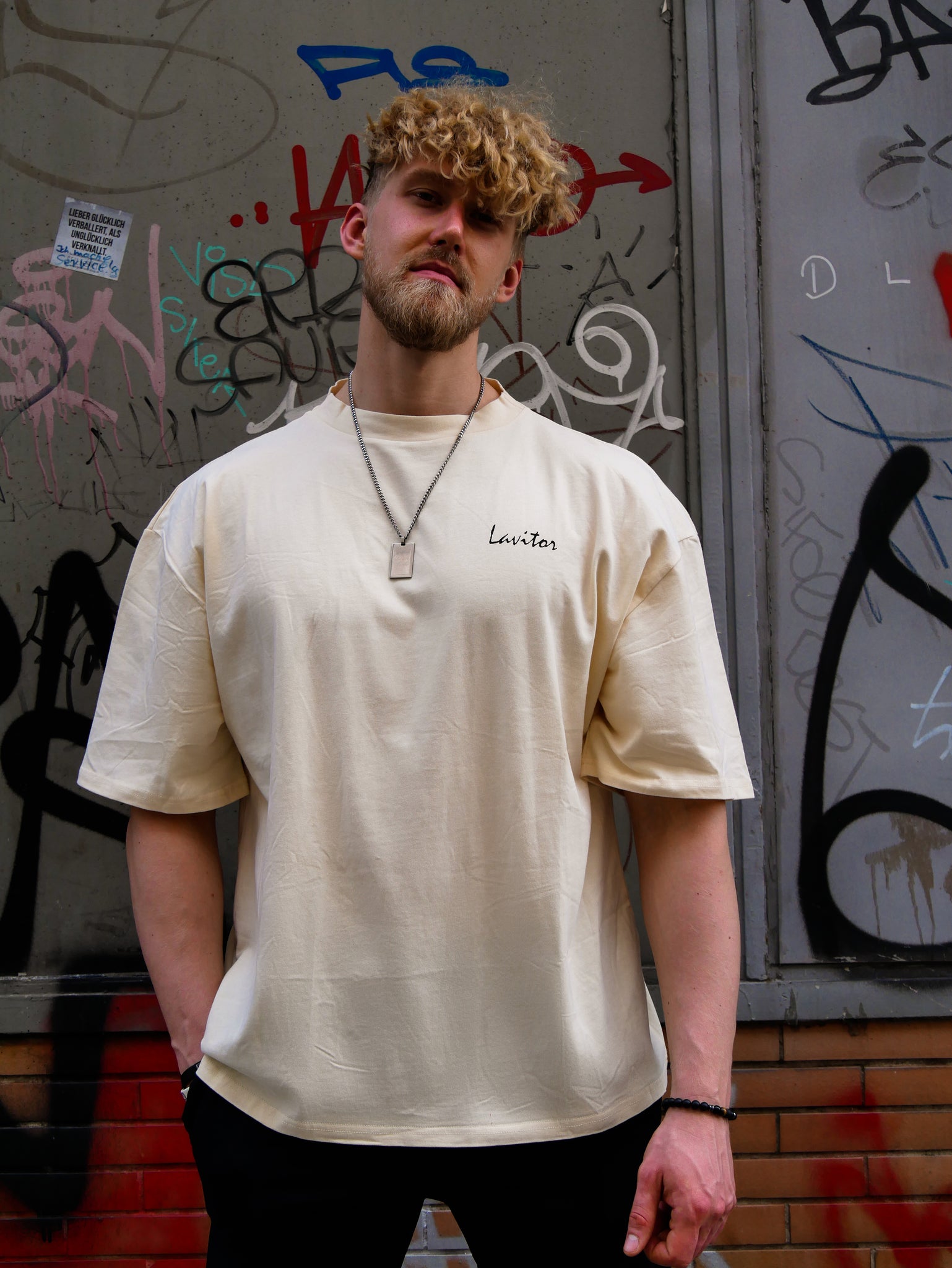 Oversized Scripted Tee - Cheesecake